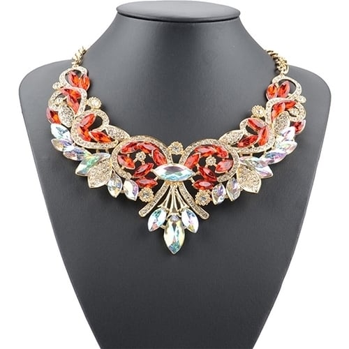 Colorful Rhinestone Flower Pendent Chain Choker Statement Collar Bib Necklace Image 4