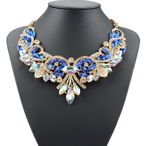 Colorful Rhinestone Flower Pendent Chain Choker Statement Collar Bib Necklace Image 4