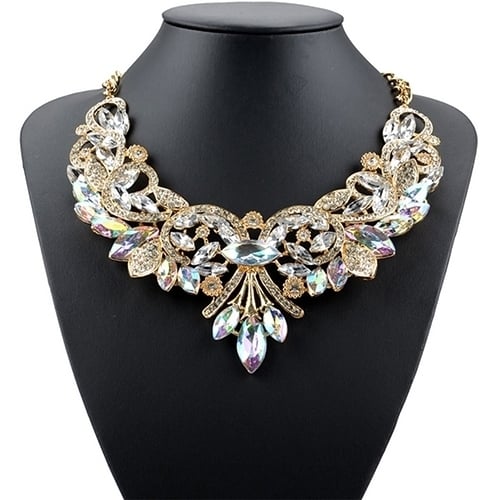 Colorful Rhinestone Flower Pendent Chain Choker Statement Collar Bib Necklace Image 6