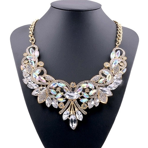 Colorful Rhinestone Flower Pendent Chain Choker Statement Collar Bib Necklace Image 7