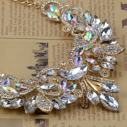 Colorful Rhinestone Flower Pendent Chain Choker Statement Collar Bib Necklace Image 9