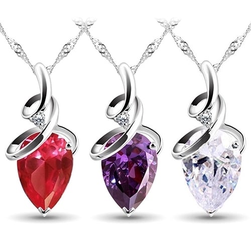 Womens Twist Waterdrop Zircon Pendent Chain Choker Charm Necklace Jewelry Image 1