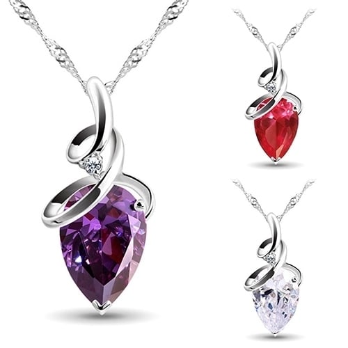 Womens Twist Waterdrop Zircon Pendent Chain Choker Charm Necklace Jewelry Image 3