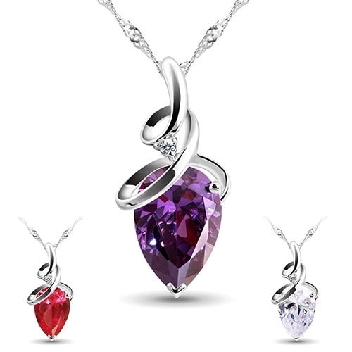 Womens Twist Waterdrop Zircon Pendent Chain Choker Charm Necklace Jewelry Image 4