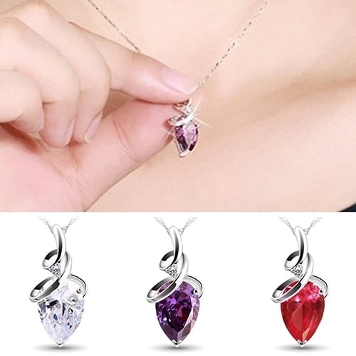 Womens Twist Waterdrop Zircon Pendent Chain Choker Charm Necklace Jewelry Image 4