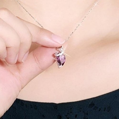 Womens Twist Waterdrop Zircon Pendent Chain Choker Charm Necklace Jewelry Image 9