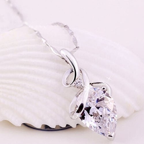 Womens Twist Waterdrop Zircon Pendent Chain Choker Charm Necklace Jewelry Image 11