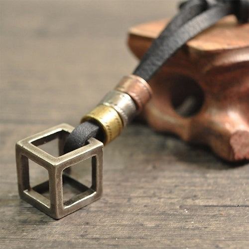 Mens Womens Punk Retro Style Leather Rope Hollow Cube Pendant Choker Necklace Image 8