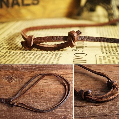 Mens Womens Punk Retro Style Leather Rope Hollow Cube Pendant Choker Necklace Image 11