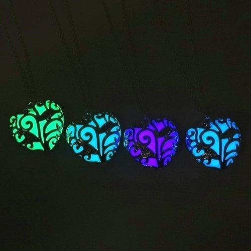 Womens Fashion Glow in the Dark Luminous Hollow Love Heart Pendant Necklace Gift Image 2