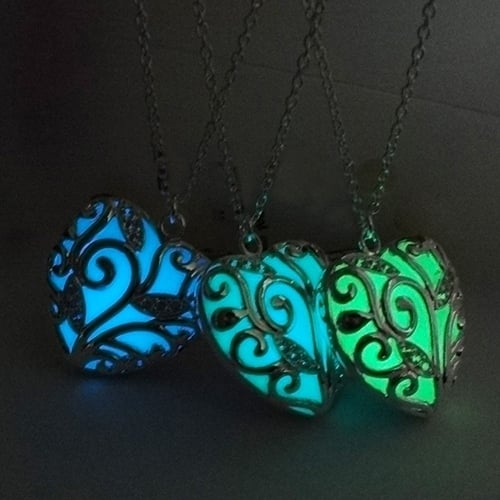 Womens Fashion Glow in the Dark Luminous Hollow Love Heart Pendant Necklace Gift Image 3