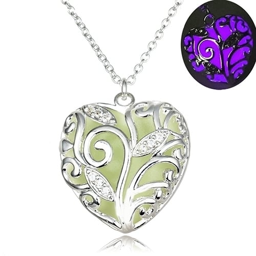 Womens Fashion Glow in the Dark Luminous Hollow Love Heart Pendant Necklace Gift Image 4