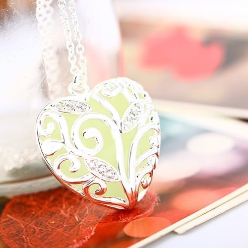 Womens Fashion Glow in the Dark Luminous Hollow Love Heart Pendant Necklace Gift Image 6