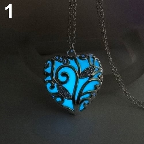 Womens Fashion Glow in the Dark Luminous Hollow Love Heart Pendant Necklace Gift Image 9