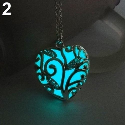 Womens Fashion Glow in the Dark Luminous Hollow Love Heart Pendant Necklace Gift Image 10