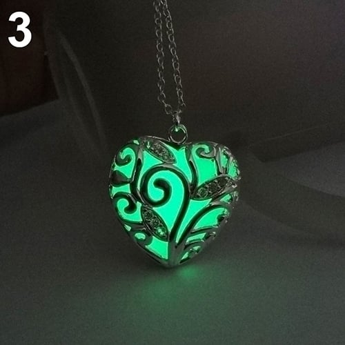 Womens Fashion Glow in the Dark Luminous Hollow Love Heart Pendant Necklace Gift Image 11