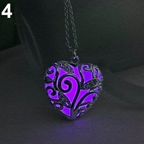 Womens Fashion Glow in the Dark Luminous Hollow Love Heart Pendant Necklace Gift Image 12