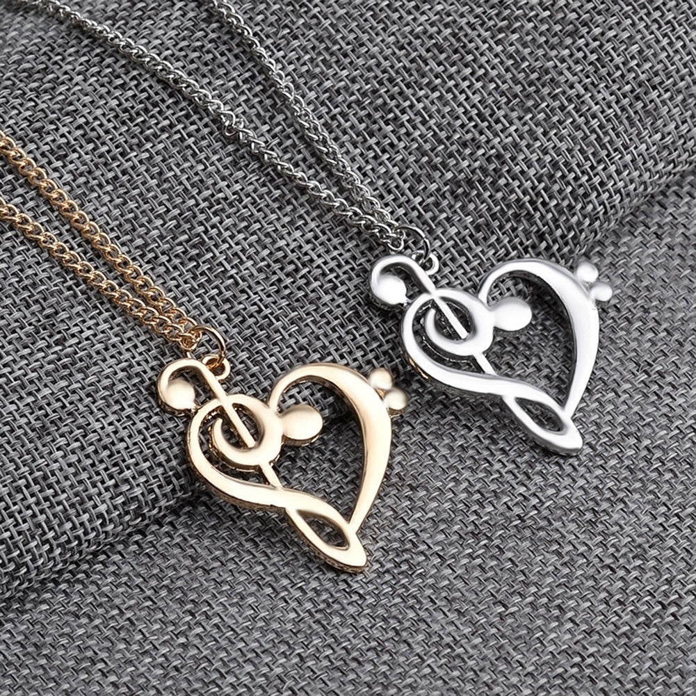 Womens Stylish Simple Hollow Musical Note Heart Pendant Chain Necklace Gift Image 1