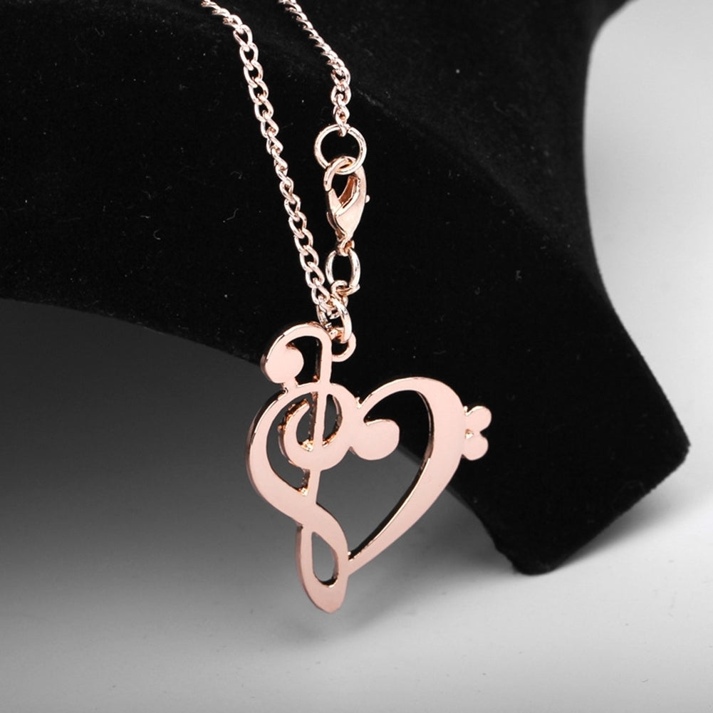 Womens Stylish Simple Hollow Musical Note Heart Pendant Chain Necklace Gift Image 2