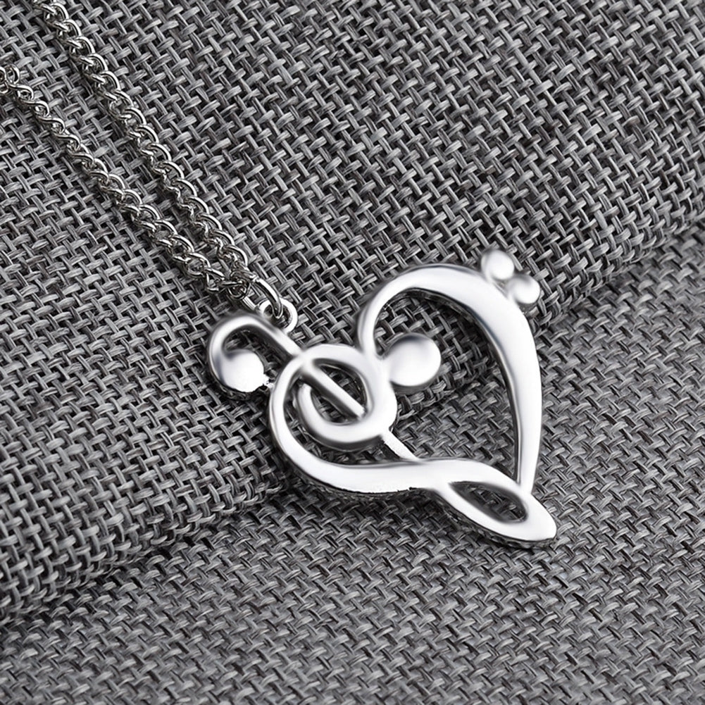 Womens Stylish Simple Hollow Musical Note Heart Pendant Chain Necklace Gift Image 3