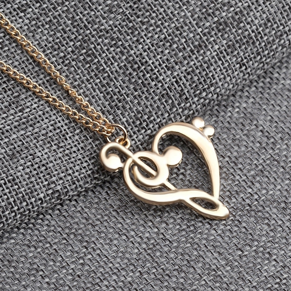 Womens Stylish Simple Hollow Musical Note Heart Pendant Chain Necklace Gift Image 4