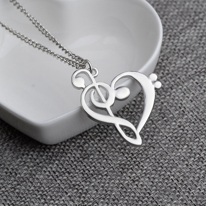 Womens Stylish Simple Hollow Musical Note Heart Pendant Chain Necklace Gift Image 4