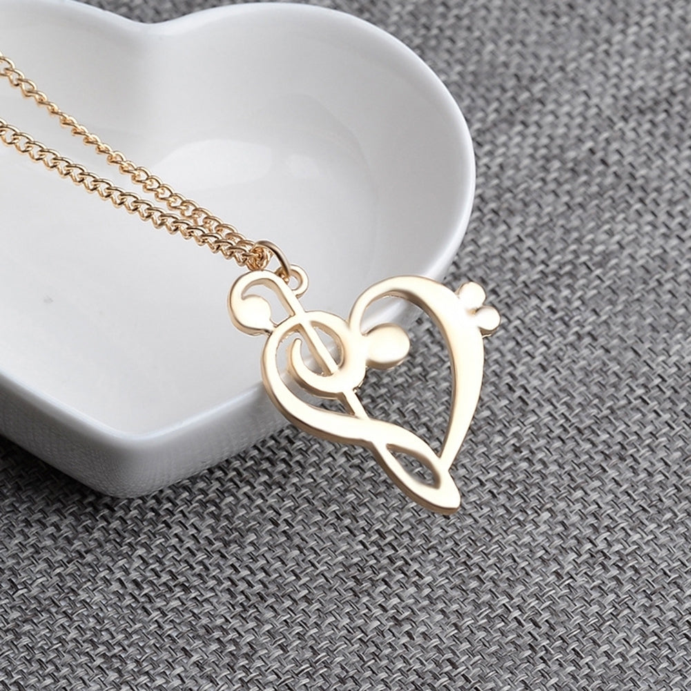 Womens Stylish Simple Hollow Musical Note Heart Pendant Chain Necklace Gift Image 6