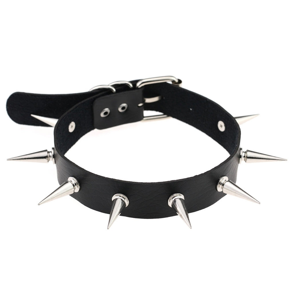 Women Fashion Alloy Rivet Spike Faux Leather Choker Short Necklace Punk Jewelry Image 6