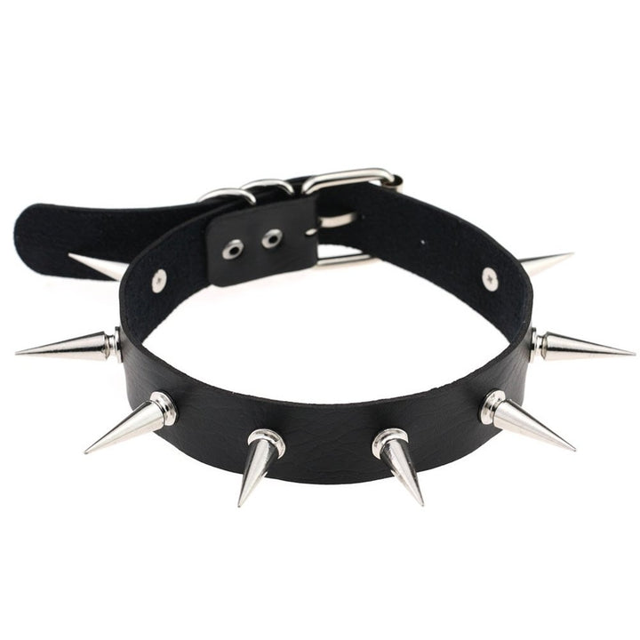 Women Fashion Alloy Rivet Spike Faux Leather Choker Short Necklace Punk Jewelry Image 1