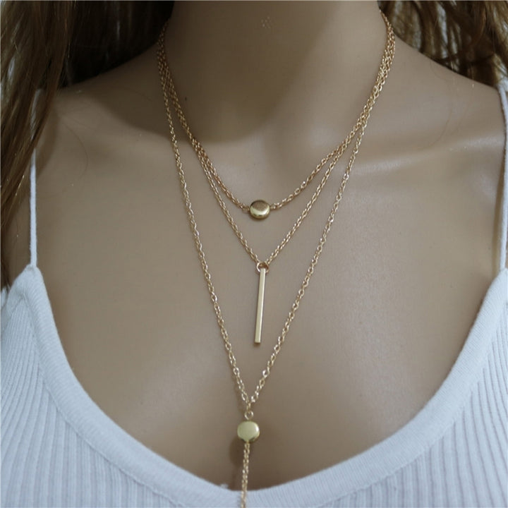 Women Multi Layers Necklace Circle Bar Charm Pendant Boho Jewelry Birthday Gift Image 1