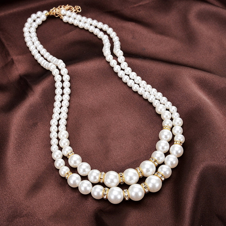 Adjustable Double-Layer Luxury Faux Pearl Beads Necklace for Party Image 1