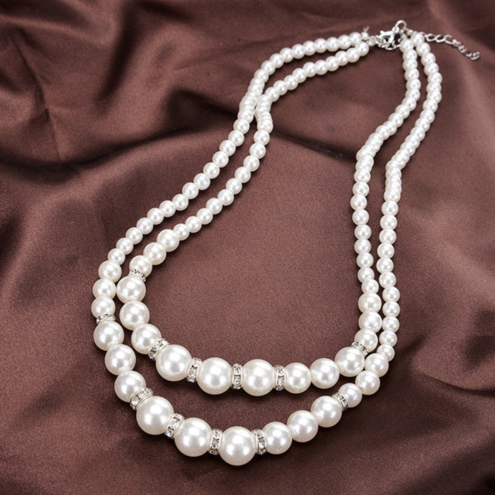 Adjustable Double-Layer Luxury Faux Pearl Beads Necklace for Party Image 2