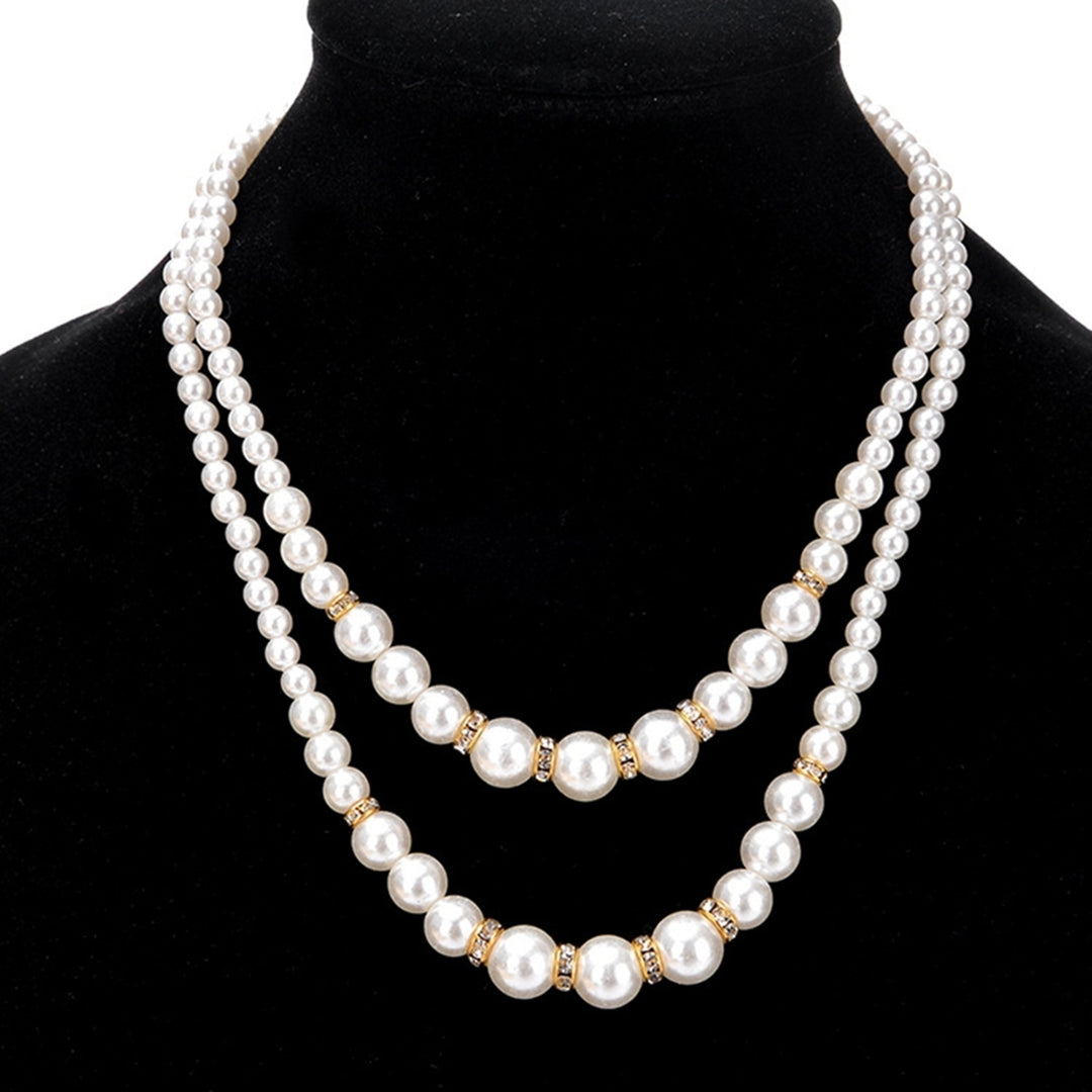 Adjustable Double-Layer Luxury Faux Pearl Beads Necklace for Party Image 3