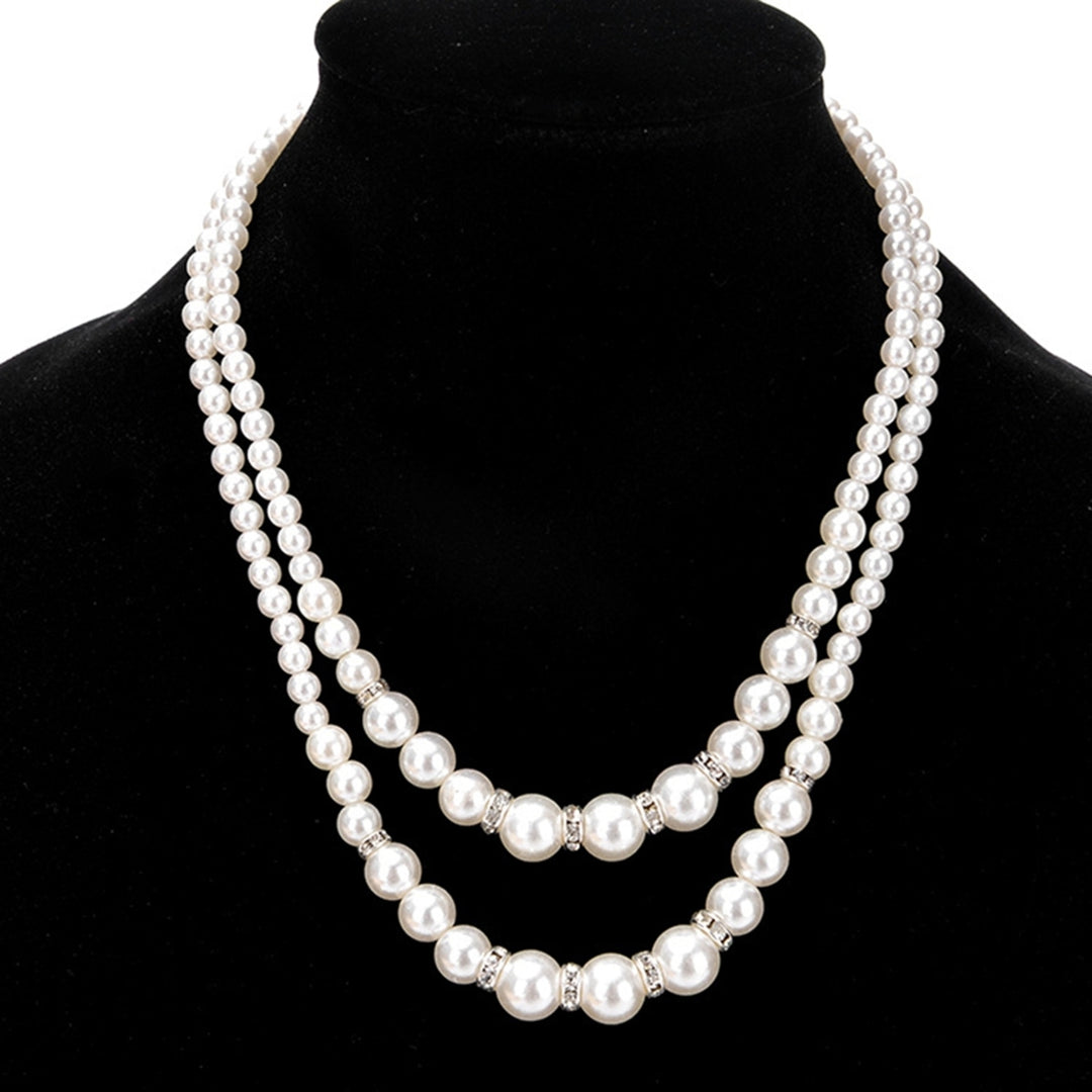 Adjustable Double-Layer Luxury Faux Pearl Beads Necklace for Party Image 4