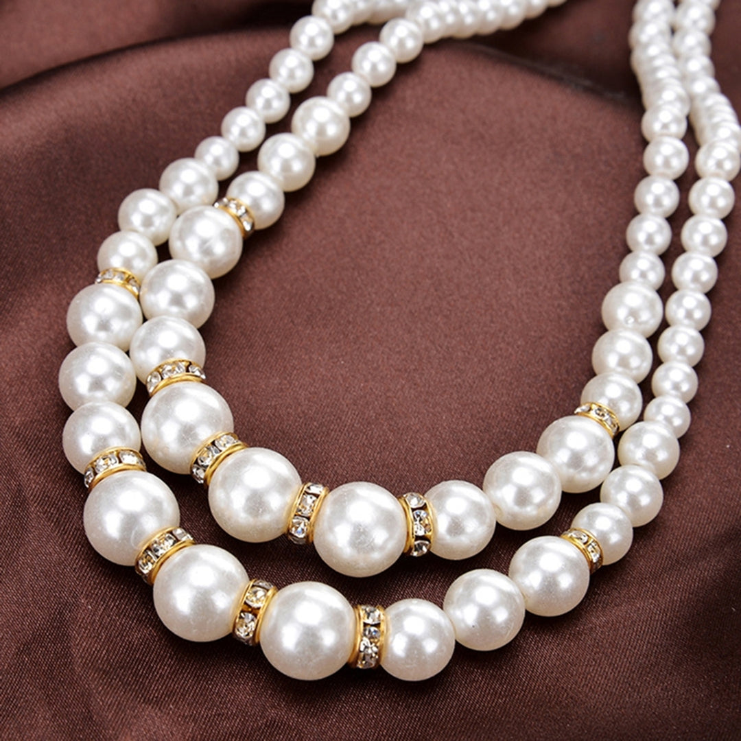 Adjustable Double-Layer Luxury Faux Pearl Beads Necklace for Party Image 6