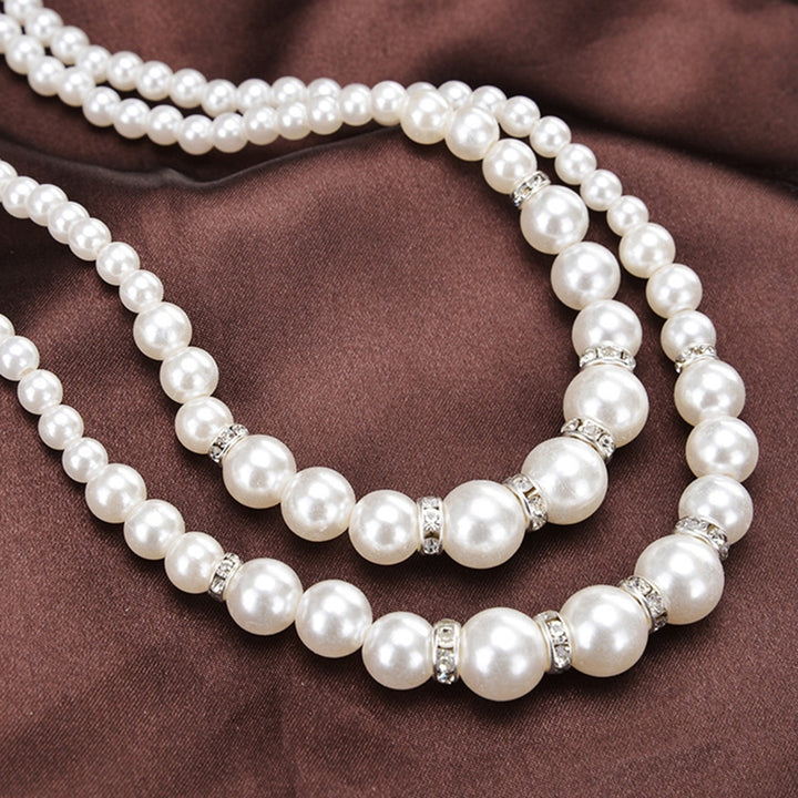 Adjustable Double-Layer Luxury Faux Pearl Beads Necklace for Party Image 7