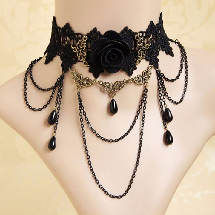 Women Fashion Rose Flower Lace Hollow Choker Pendant Chain Necklace Jewelry Image 1