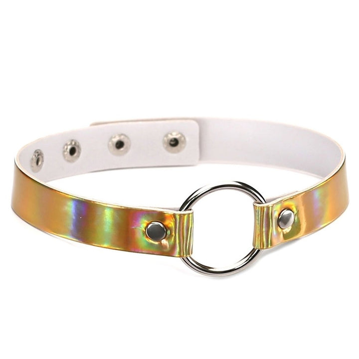 Womens Metallic Holographic Metal O-Ring Faux Leather Chic Choker Necklace Image 7