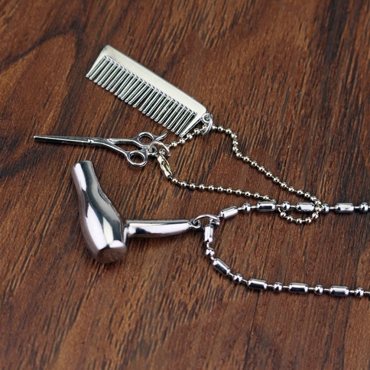 Unisex Hair Dryer Scissors Comb Pendant Chain Necklace Barber Kit Hairdresser Gift Image 1