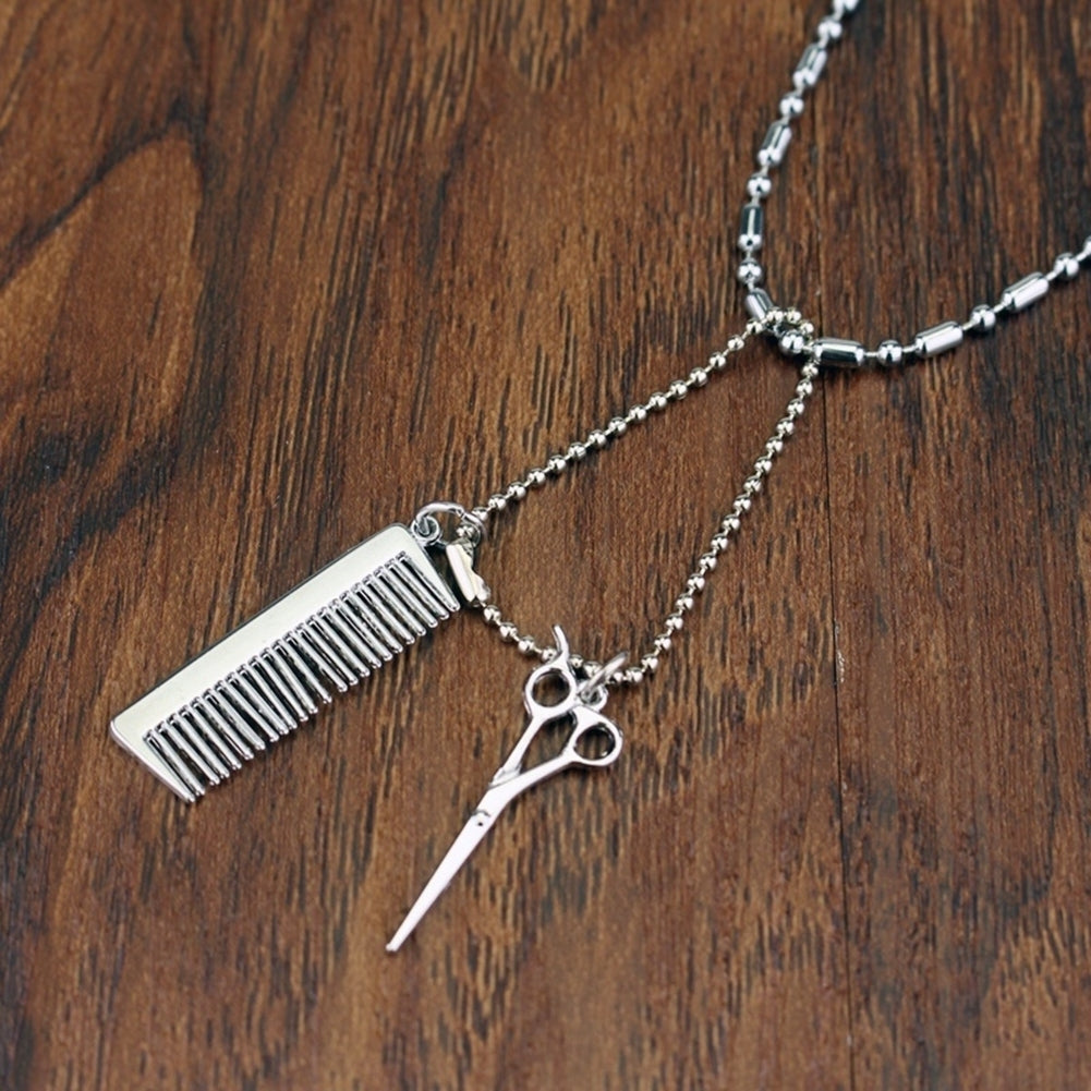 Unisex Hair Dryer Scissors Comb Pendant Chain Necklace Barber Kit Hairdresser Gift Image 4