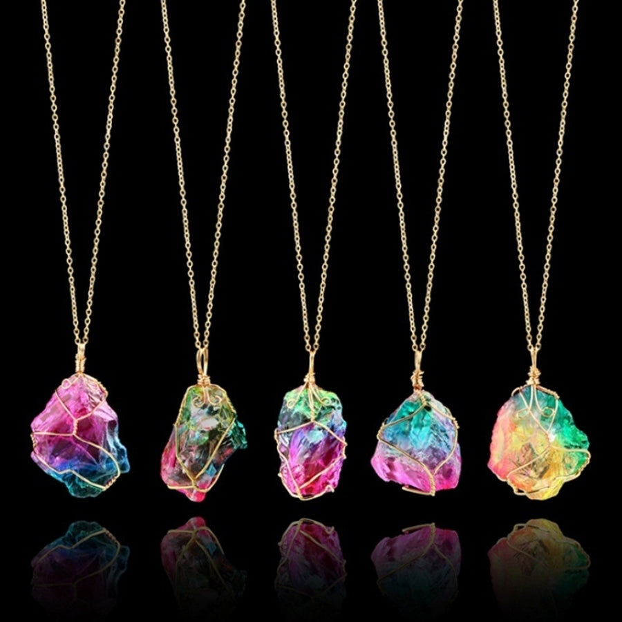 Fashion Men Women Colorful Natural Stone Pendant Charm Necklace Jewelry Gift Image 1