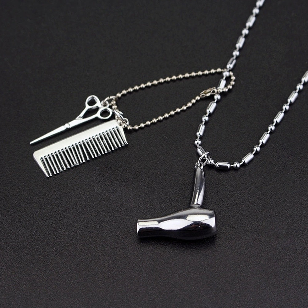 Unisex Hair Dryer Scissors Comb Pendant Chain Necklace Barber Kit Hairdresser Gift Image 7