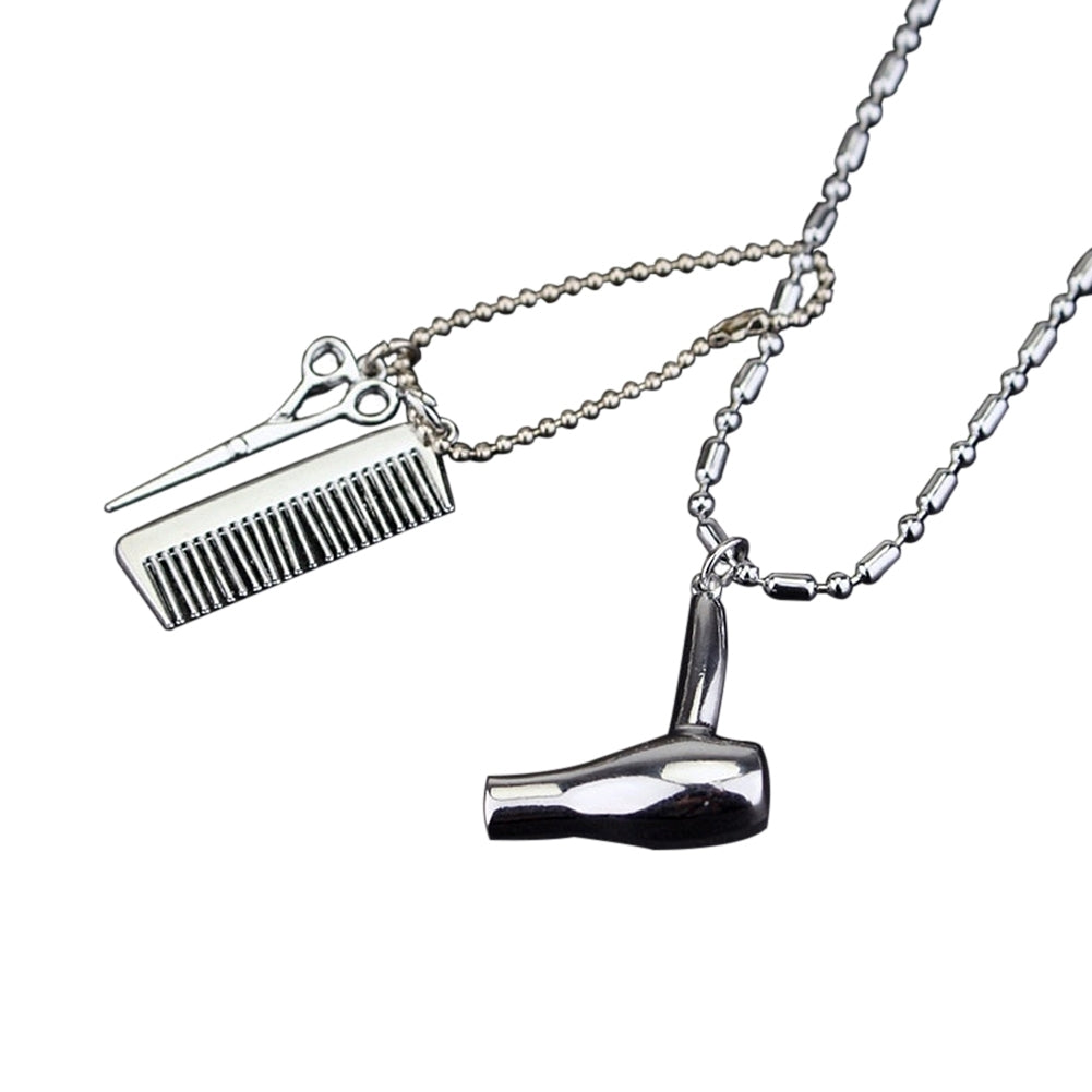 Unisex Hair Dryer Scissors Comb Pendant Chain Necklace Barber Kit Hairdresser Gift Image 10