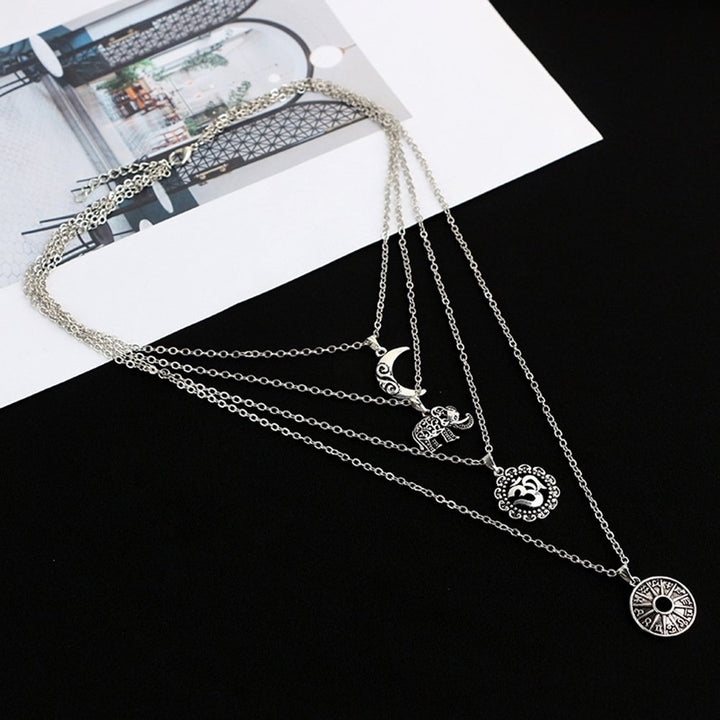 All-match Moon Elephant Pendant Vintage Multilayer Chain Women Necklace Jewelry Image 4