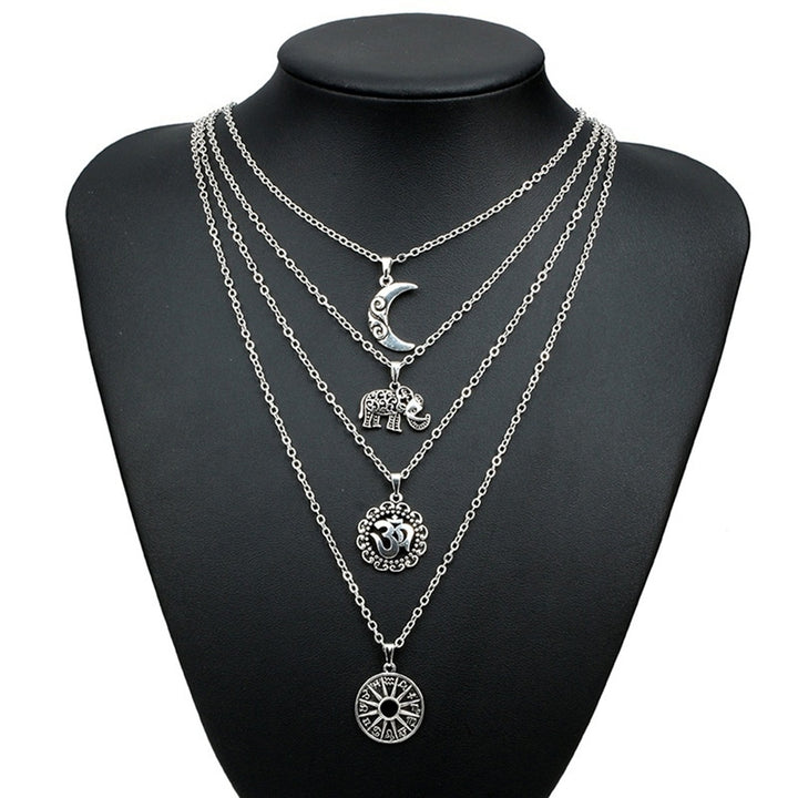 All-match Moon Elephant Pendant Vintage Multilayer Chain Women Necklace Jewelry Image 6