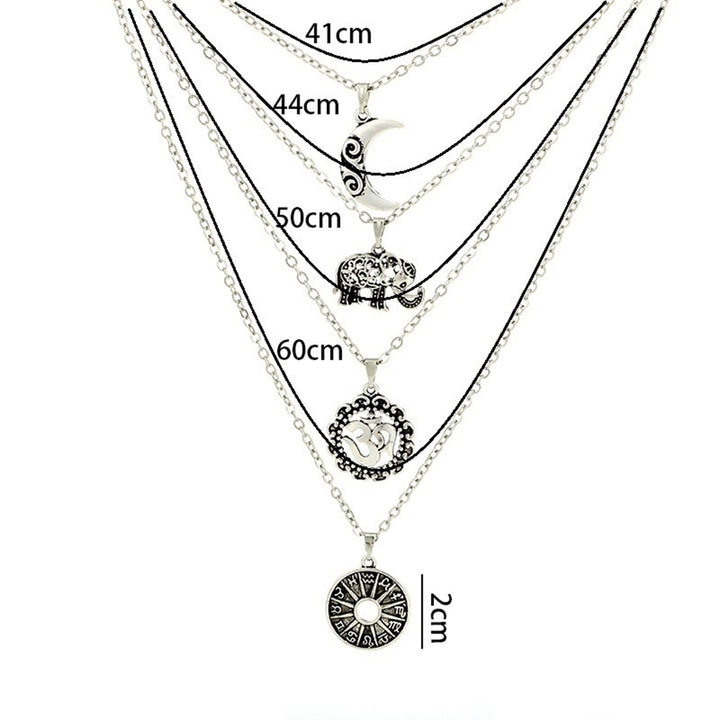 All-match Moon Elephant Pendant Vintage Multilayer Chain Women Necklace Jewelry Image 8