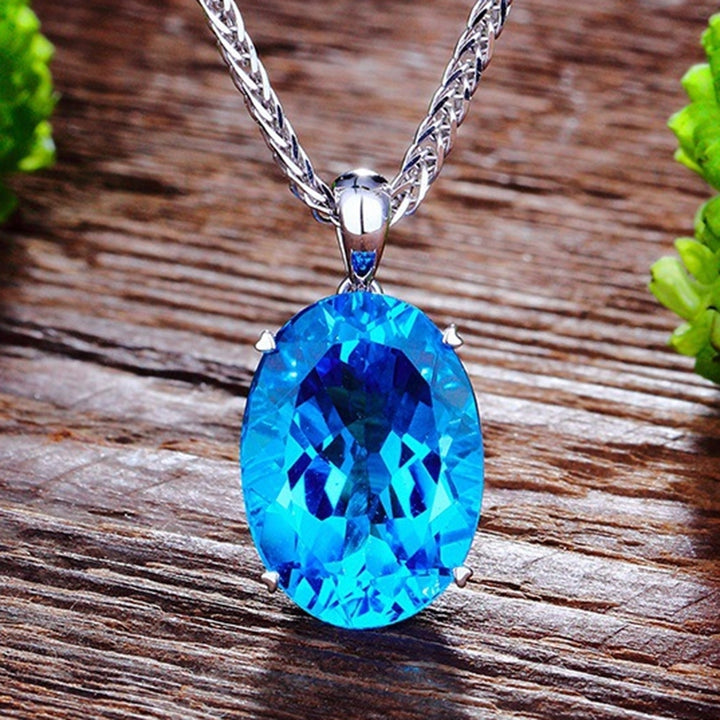 Simple Elegant Women Single Big Blue Rhinestone Pendant Necklace Chain Jewelry Image 7