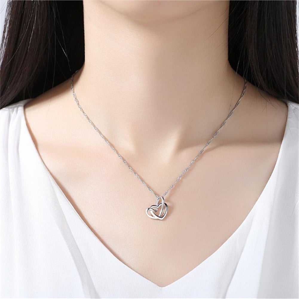 Women Fashion Double Hollow Love Heart Pendant Necklace Chain Jewelry Charm Image 2