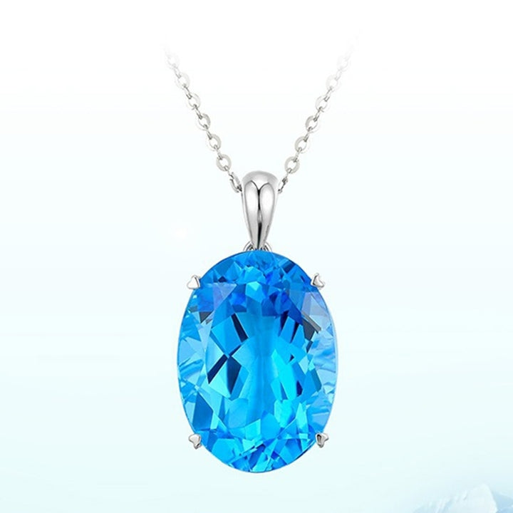 Simple Elegant Women Single Big Blue Rhinestone Pendant Necklace Chain Jewelry Image 8