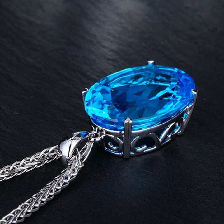 Simple Elegant Women Single Big Blue Rhinestone Pendant Necklace Chain Jewelry Image 9